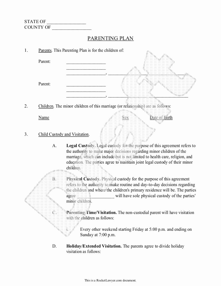 Private Child Support Agreement Template Lovely Parenting Plan Child Custody Agreement Template with