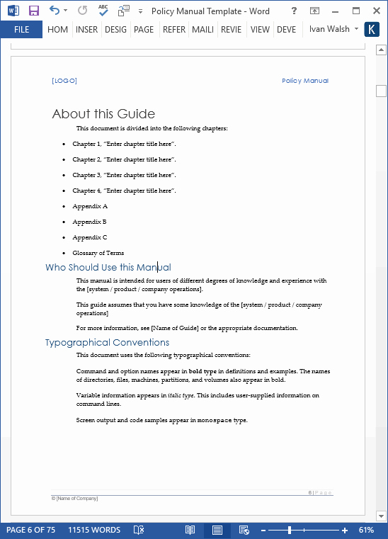 Procedure Manual Template Word Awesome Download Policy &amp; Procedures Manual Templates Ms Word 68