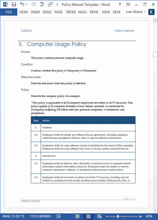 Procedure Manual Template Word Best Of Policy Manual Template Fice