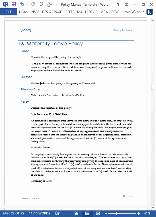 Procedure Manual Template Word Best Of Policy Manual Template Fice