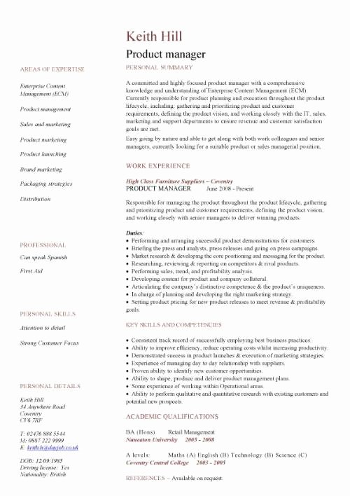 Product Manager Resume Template Awesome Product Manager Cv Sample