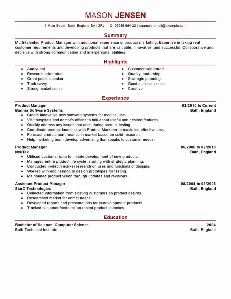 Product Manager Resume Template Best Of Best Product Manager Resume Example