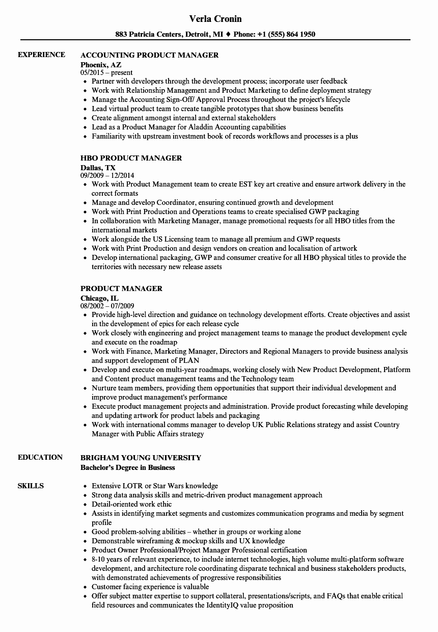 Product Manager Resume Template Best Of Product Manager Resume Samples