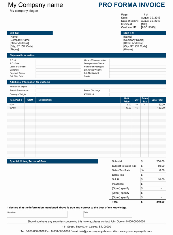 Proforma Invoice Template Excel Awesome Free Proforma Invoice Template for Excel