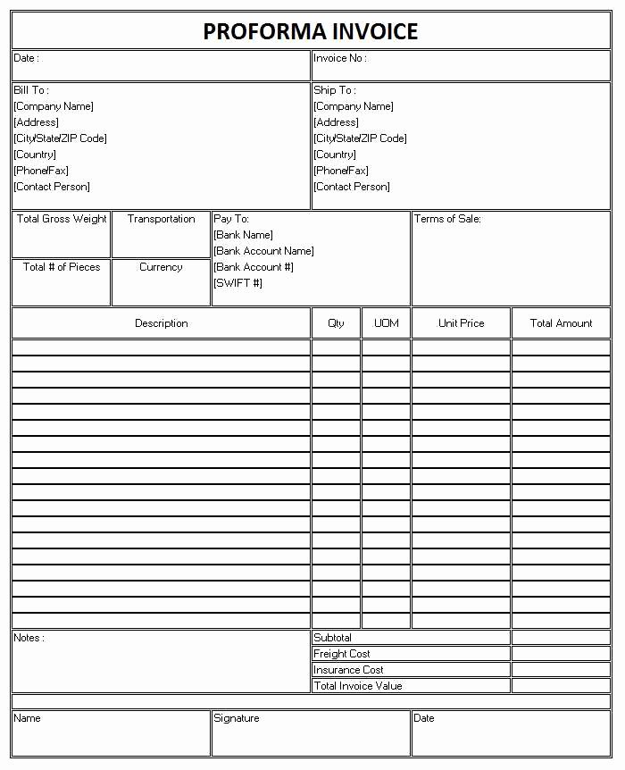 Proforma Invoice Template Excel Awesome Proforma Invoice Template Free Excel Templates and