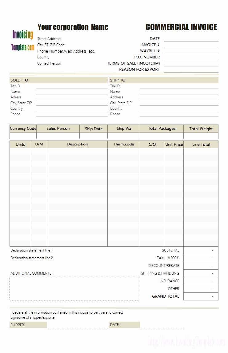 Proforma Invoice Template Excel Elegant Mercial Invoice for Export In Excel