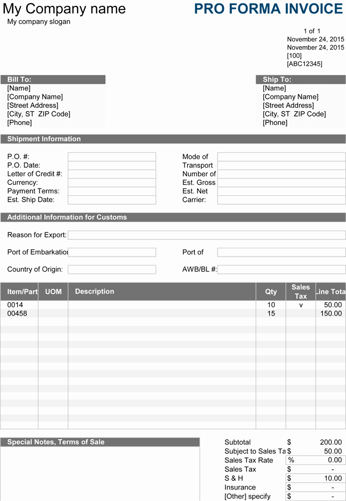 Proforma Invoice Template Excel Fresh Free Proforma Invoice Sample for Excel