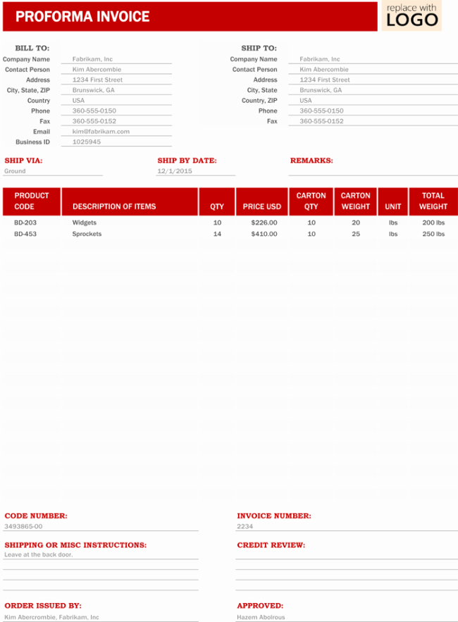 Proforma Invoice Template Excel Fresh Pro forma Invoice Template 5 Free Pro forma Invoices