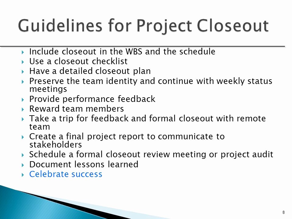 Project Closeout Checklist Template Awesome Project Close Out and Termination Ppt Video Online