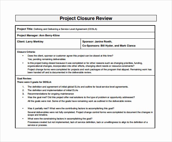 Project Closeout Checklist Template Inspirational Sample Project Closure Template 9 Free Documents In Pdf