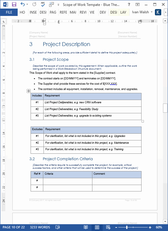 Project Scope Template Word Awesome Scope Of Work Template Ms Word Excel – Templates forms