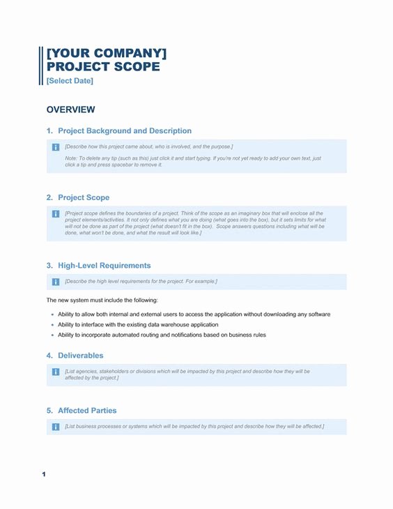 Project Scope Template Word Fresh Project Scope Report Business Blue Design Templates