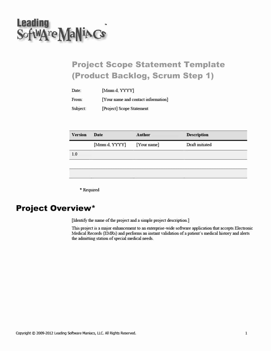 Project Scope Template Word Inspirational Project Scope Example