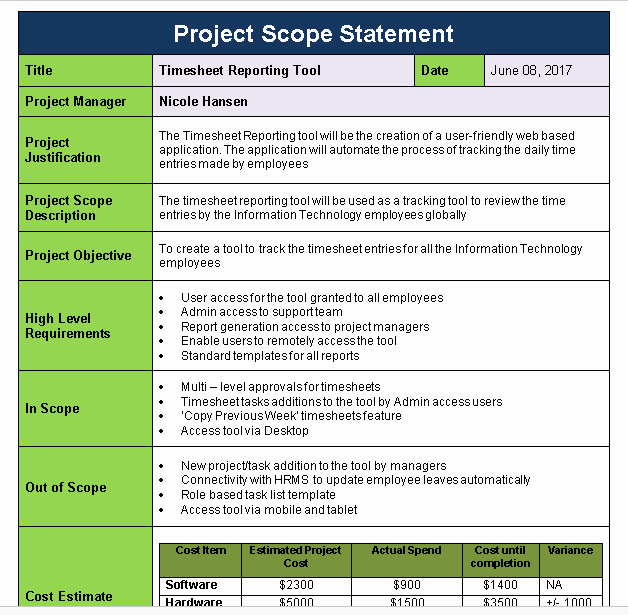 Project Scope Template Word Unique Project Scope Statement Template Download now Free