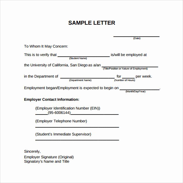 Proof Of Employment Letter Template Elegant Employment Verification Letter 14 Download Free