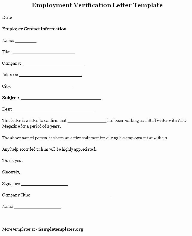 Proof Of Employment Letter Template Unique Printable Sample Letter Employment Verification form