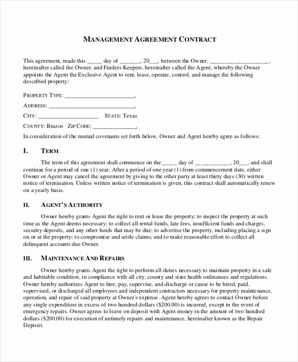 Property Management Contract Template Elegant Sample Contract Management Agreement 7 Examples In Word