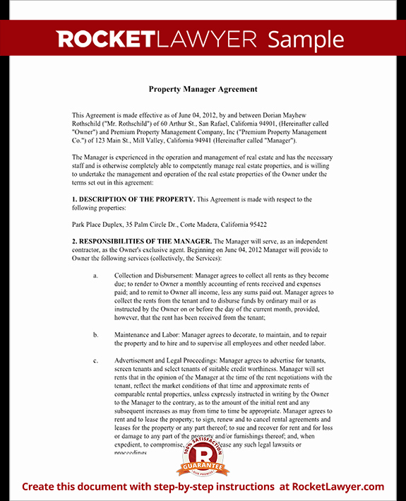 Property Management Contract Template Luxury Property Management Agreement form Free Template with