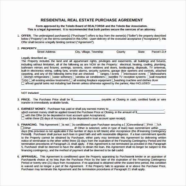 Purchase Agreement Template for House Best Of Free 14 Sample Real Estate Purchase Agreement Templates