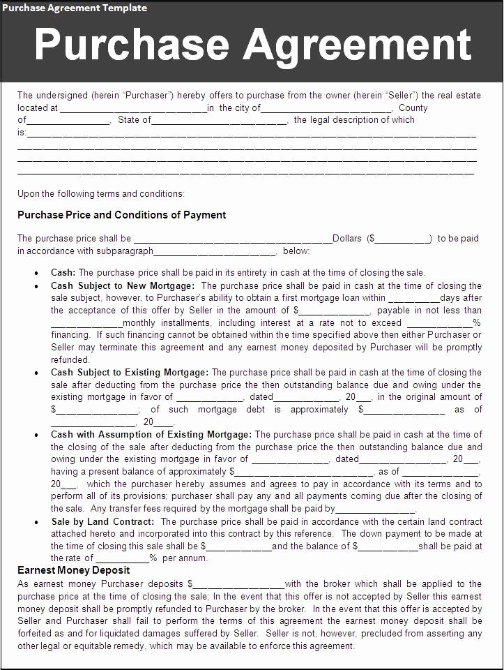 Purchase Agreement Template for House Inspirational Real Estate Purchase Agreement Template
