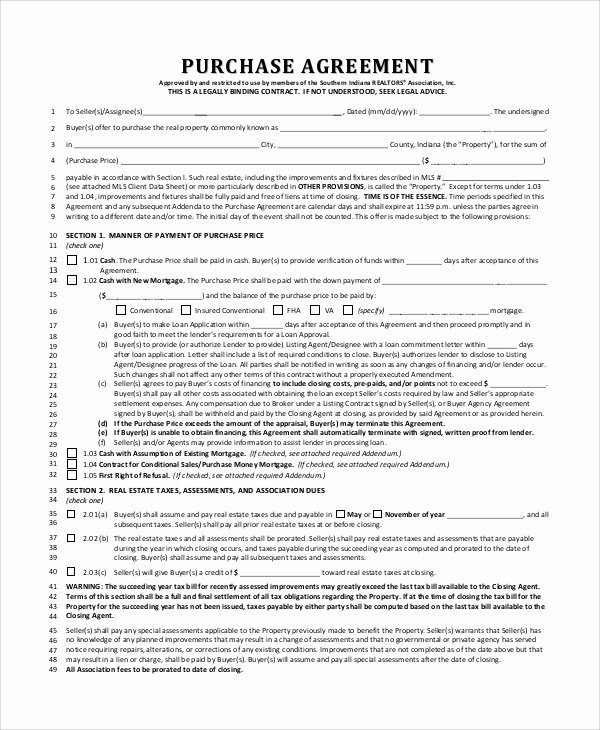 Purchase Agreement Template for House Luxury Real Estate Purchase Contract