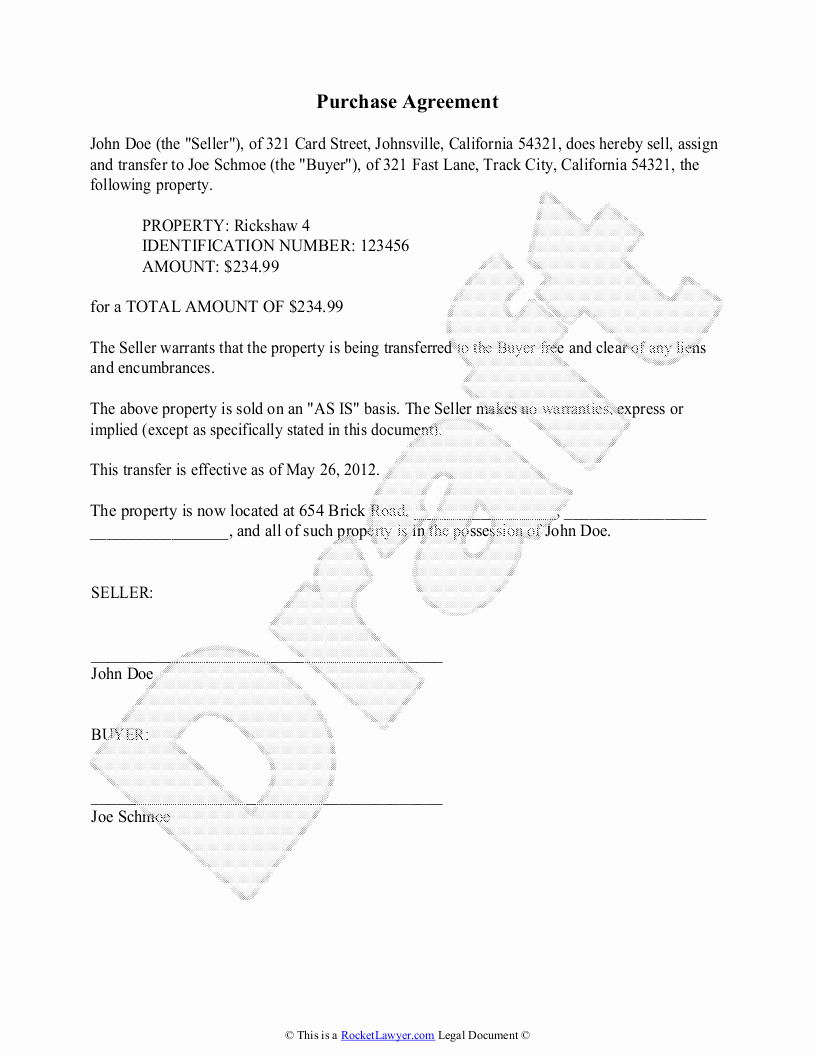 Purchase Agreement Template Free Awesome Purchase Agreement Template Free Purchase Agreement