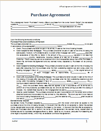 Purchase Agreement Template Free Unique Purchase Agreement Template at Worddox
