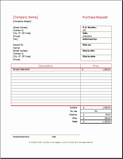 Purchase order Request form Template Inspirational Purchase Request form Template for Excel