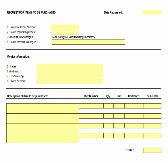 Purchase order Request form Template Lovely Purchase order Template Free Templates