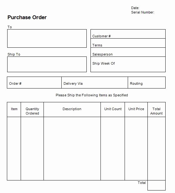 Purchase order Template Microsoft Word New Purchase order Template