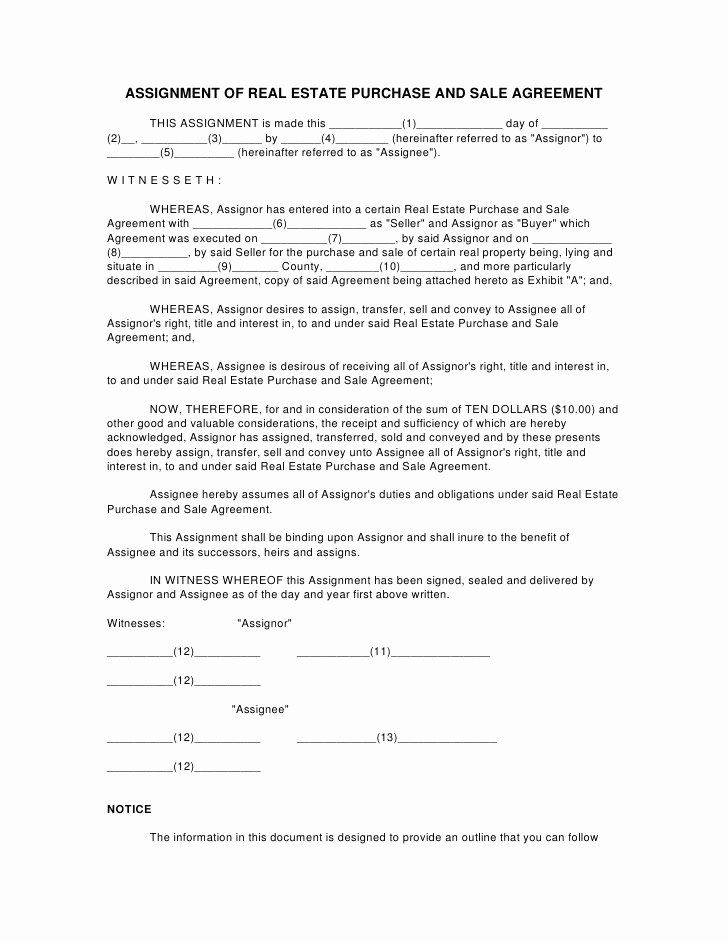 Real Estate Sales Contract Template Fresh assignment Of Real Estate Purchase and Sale Agreement