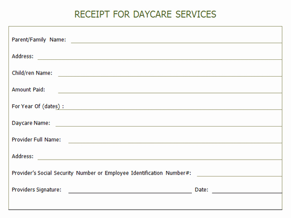 Receipt for Services Template New Receipt for Year End Daycare Services