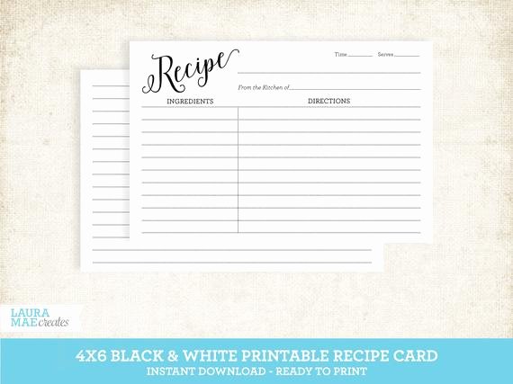 Recipe Template for Mac Lovely Black &amp; White 4x6 Printable Recipe Card Editable Recipe