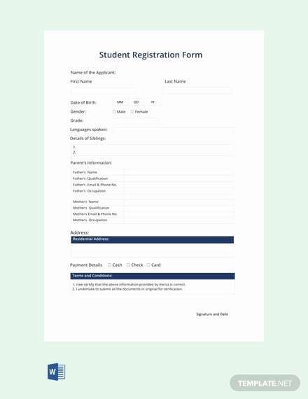 Registration form Template Word Fresh Free Student Registration form Template Pdf