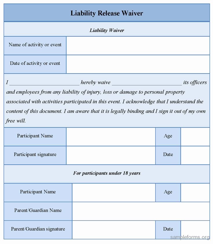 Release Of Liability form Template Awesome Printable Sample Liability Release form Template form