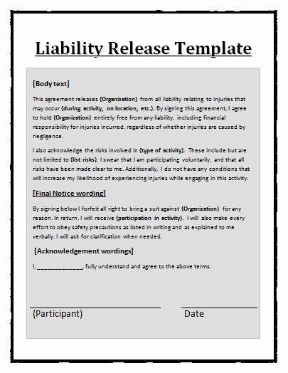 Release Of Liability form Template Beautiful Free Printable Liability Release form Template form Generic