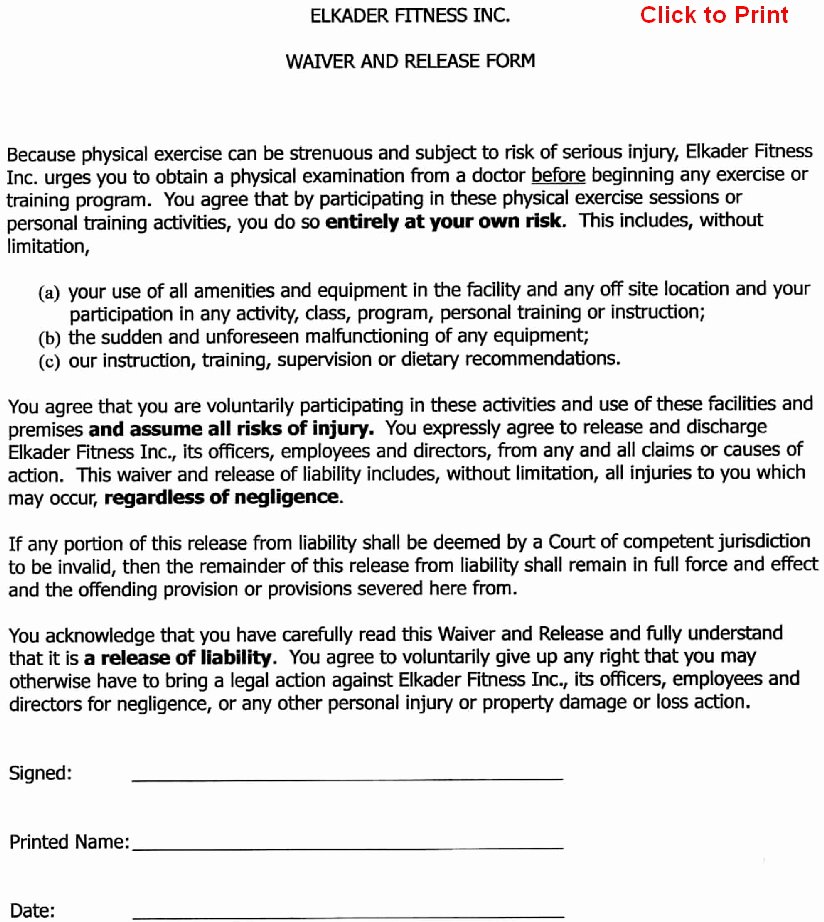 Release Of Liability form Template Unique Free Printable Release and Waiver Liability Agreement