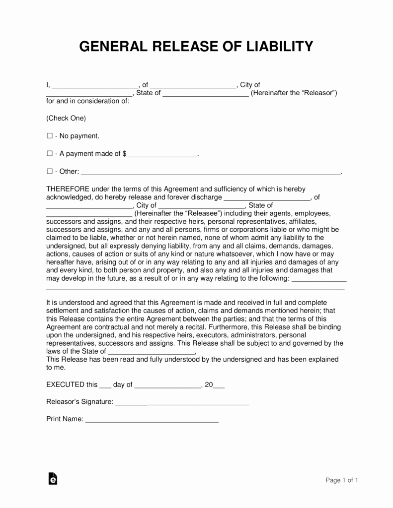 Release Of Liability form Template Unique Free Release Of Liability Hold Harmless Agreement