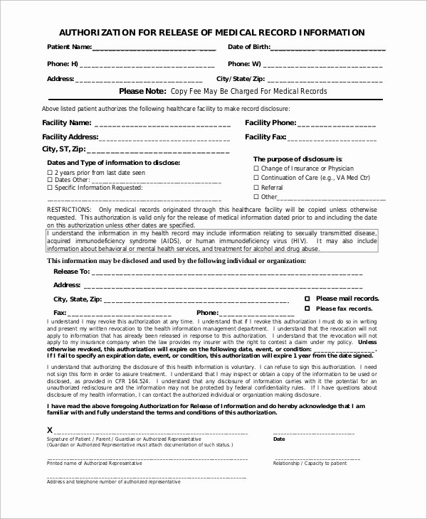 Release Of Medical Records Template Luxury Sample Medical Release form 9 Examples In Pdf
