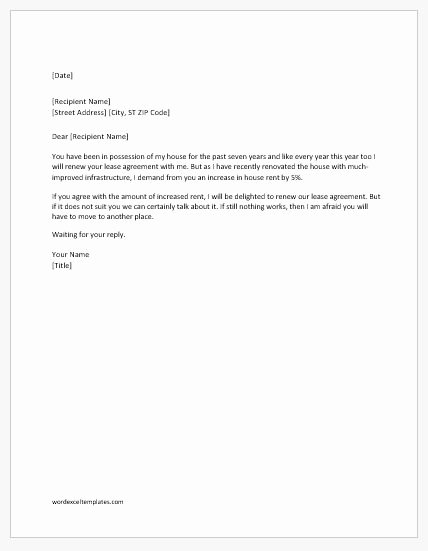 Rent Increase Letter Templates Beautiful Lease Renewal Letter with Rent Increase