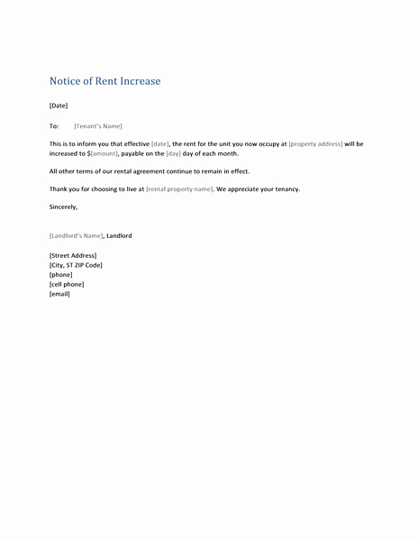 Rent Increase Letter Templates Inspirational Notice Of Rent Increase form Letter Templates