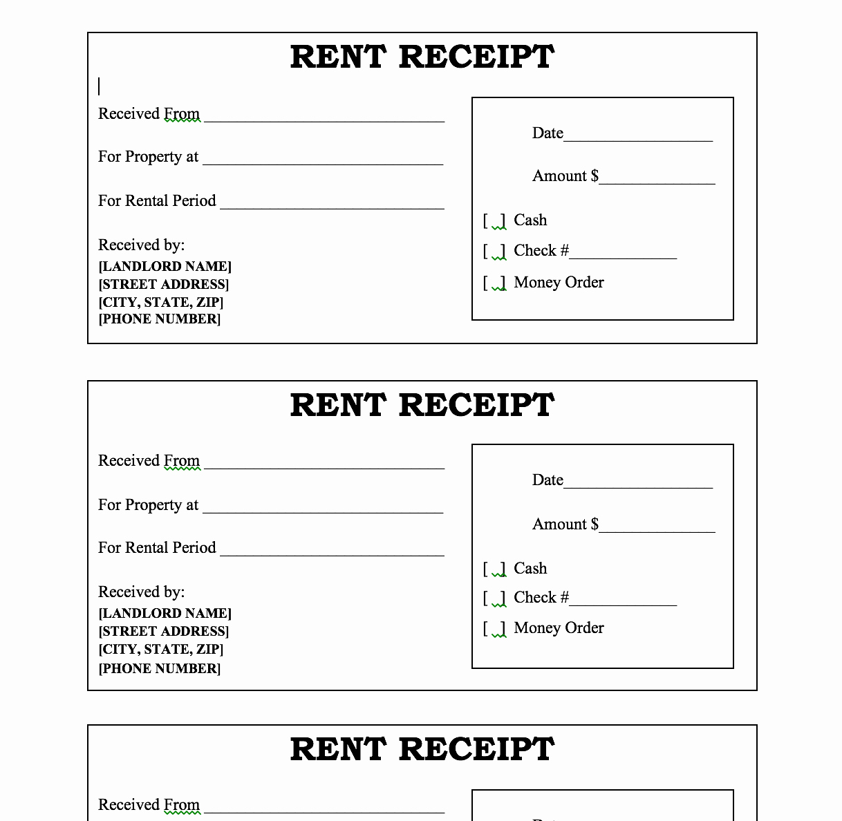 Rent Invoice Template Word New Customizable Rent Receipt – Microsoft Word