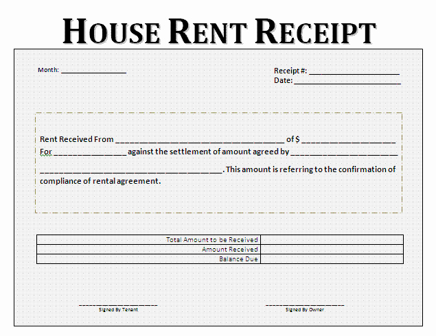 Rent Payment Receipt Template Beautiful Rent Receipt format for House and Property