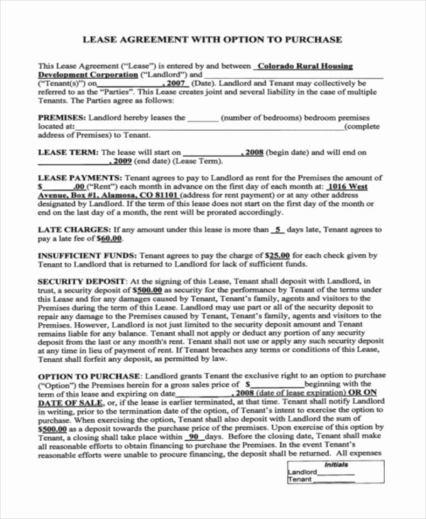 Rent to Own Template Best Of Rent to Own Home Contract 7 Examples In Word Pdf