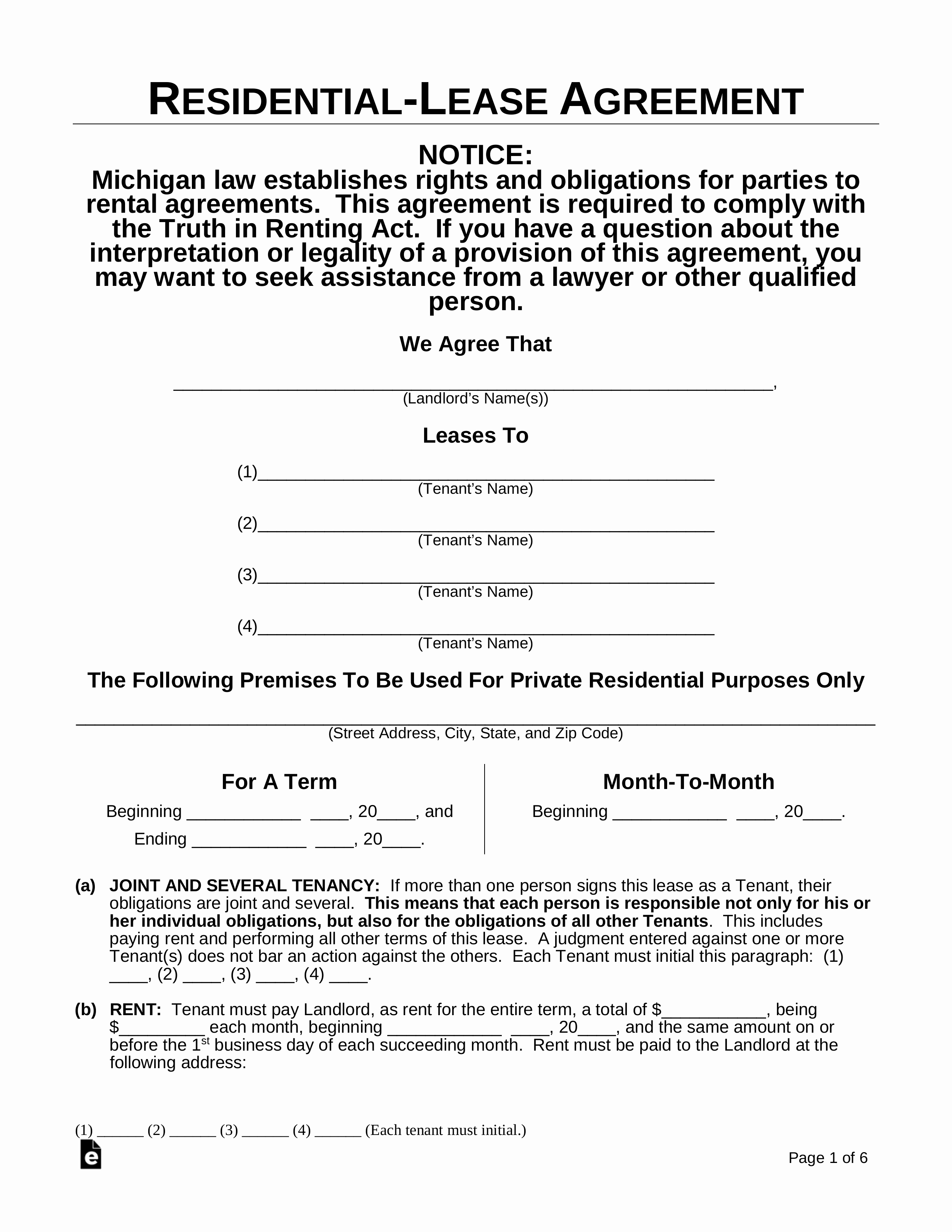 Rental Contract Template Word New Free Michigan Residential Lease Agreement Template Pdf