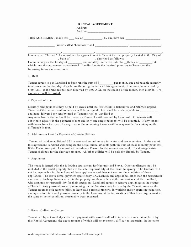 Rental Contract Template Word New Printable Sample Simple Room Rental Agreement form