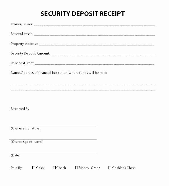 Rental Deposit Receipt Template Luxury Security Deposit Receipt Template Work