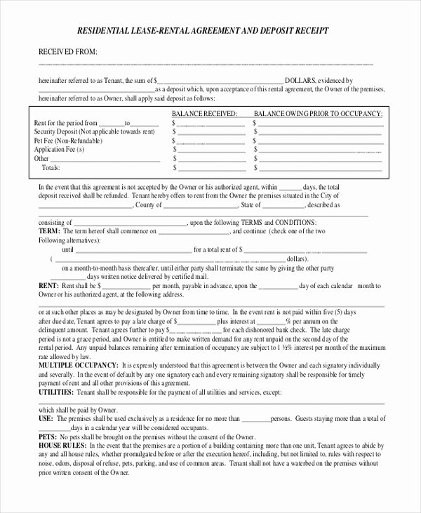 Rental Deposit Receipt Template Unique Sample Rental Receipt form 8 Free Documents In Pdf Doc