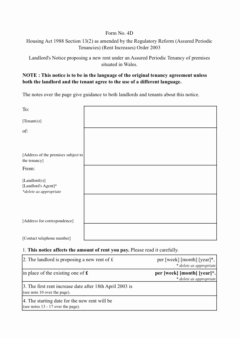 Rental Increase Letter Template Elegant Rent Increase form Wales – Section 13 Notice