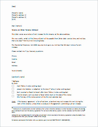 Rental Increase Letter Template Fresh Rent Increase Letter Template for Ms Word